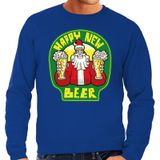 Bellatio Decorations Foute Kersttrui / sweater - oud en nieuw / nieuwjaar trui - happy new beer / bier - blauw voor heren - kerstkleding / kerst outfit S