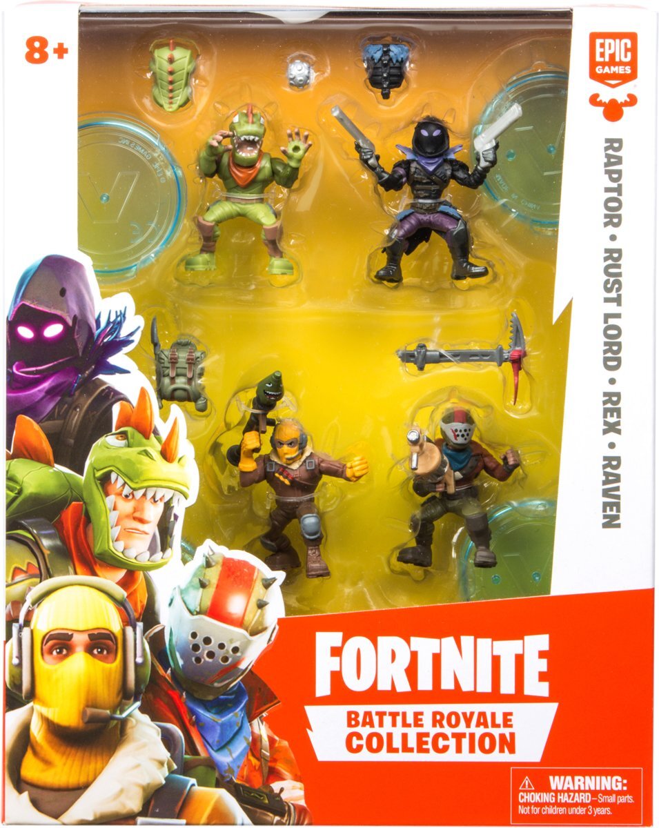 Fortnite Raptor Rust Lord Rex en Raven 4 speelfiguren