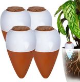 Merkloos Relaxdays Waterdruppelaars - set van 4 - 350 ml - met deksel - keramiek - terracotta-wit