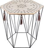 Atmosphera Bijzettafel Kumi Etnik draadmand 8 hoekig met flosjes - zwart - salontafel - D. 43 x H. 40 cm