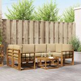 vidaXL - Hoek loungeset - 6 zitplekken - Natuurlijk en beige - Acacia hout