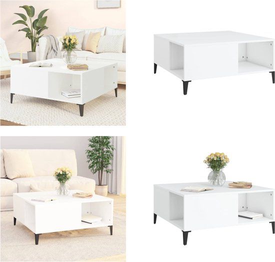 VidaXL Salontafel 80x80x36,5 cm bewerkt hout wit
