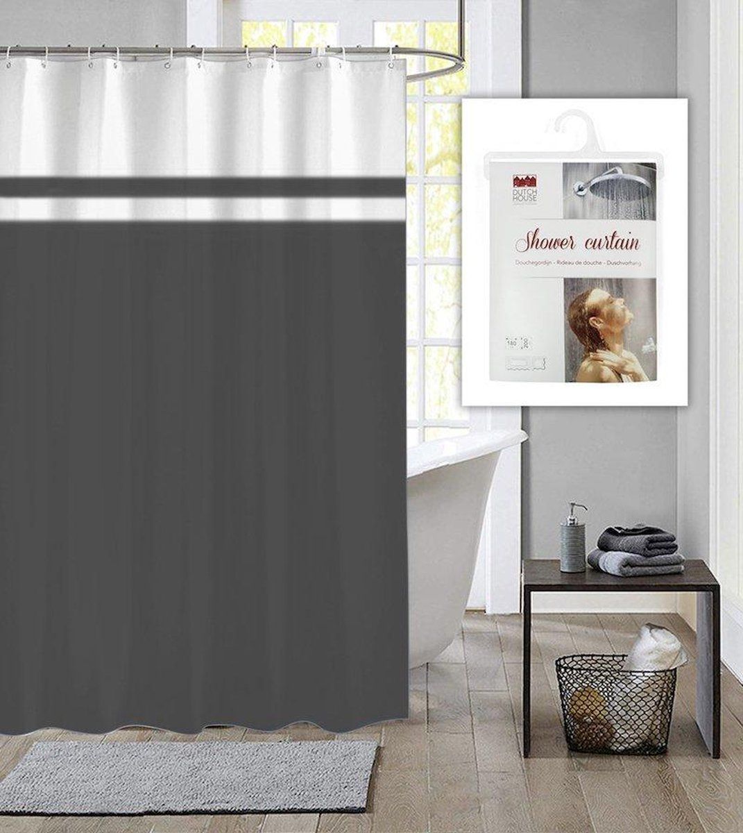 Dutch House Douchegordijn met ringen Simply antraciet 180x200cm - Polyester