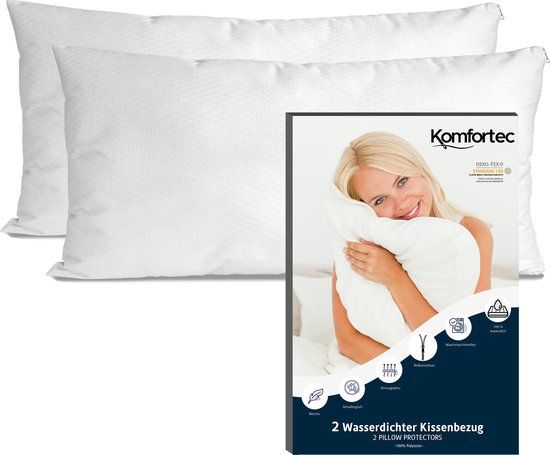 Komfortec Set van 2 Waterdichte Kussenbeschermers 40x80 cm - Wit - Anti-mijt - Ademend - Hypoallergeen