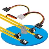 Sonero® SATA III 6 Gb/s data-kabelset, 2x 0,50 m, gehoekt + 4pin op 2x SATA, geel