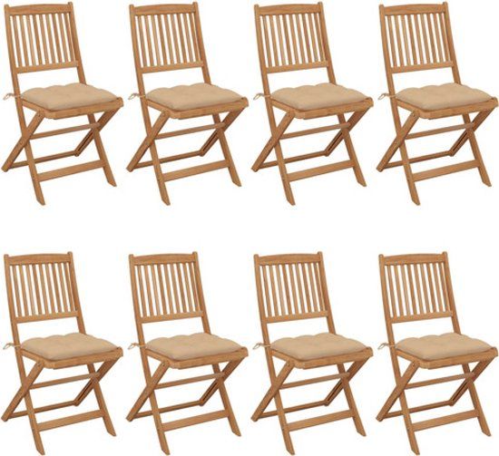 vidaXL Tuinstoelen 8 stuks inclusief kussens massief acaciahout Beige