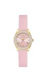 Guess GW1000L2 Mini Luna 30mm Roestvrij Staal Goud Rose Dial Quartz Mineraal Glas Cubic Zirconia 3ATM Witte Siliconen Band 14mm Dames Horloge