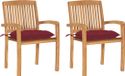 vidaXL Tuinstoelen 2 st met wijnrode kussens massief teakhout