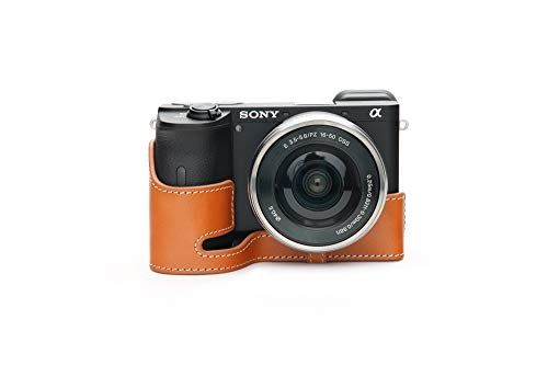 Zakao A6600 Case, Handgemaakte Echt Lederen Half Camera Case Tas Cover voor Sony Alpha A6600 Bottom Opening Versie Met Hand Strap (Geel)