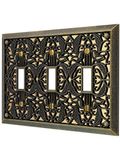 Amerelle Filigraan Triple Toggle Gegoten Metalen Wandplaat in Antiek Messing