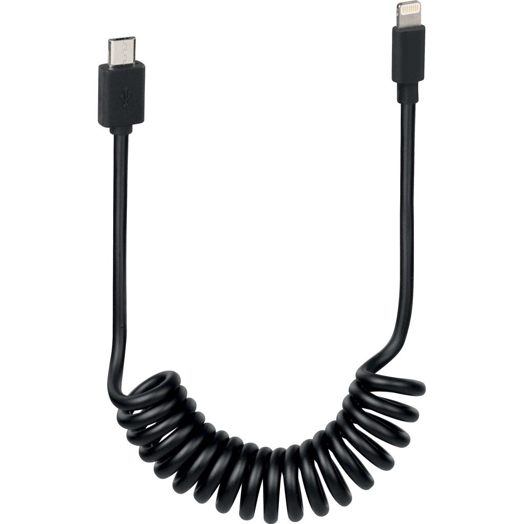 Micro USB naar Lightning Krulkabel voor E-bikes 0,25m - Zwart