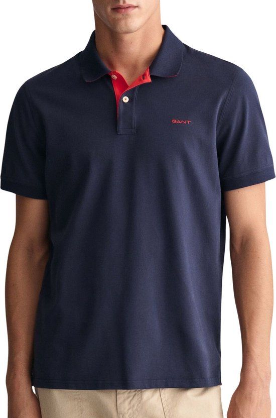Gant Contrast Piqué Poloshirt - Mannen - Maat S - Donkerblauw/Rood