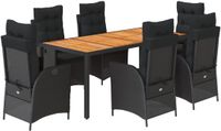 vidaXL 7-delige tuinset met kussens, zwart, van polyrotan