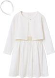 Vertbaudet Set met skaterjurk, bolero en haarband, wit, maat 140