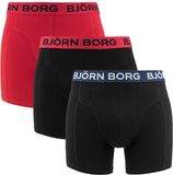 Björn Borg heren cotton stretch 3P boxers basic zwart & rood