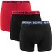 Björn Borg heren cotton stretch 3P boxers basic zwart & rood