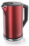 Arendo waterkoker ELEGANT, 1,5 liter, roestvrij staal, theekoker, 2200 W, temperatuurinstelling van 40 tot 100 °C, dubbelwandig, warmhoudfunctie, BPA-vrij, metallic rood