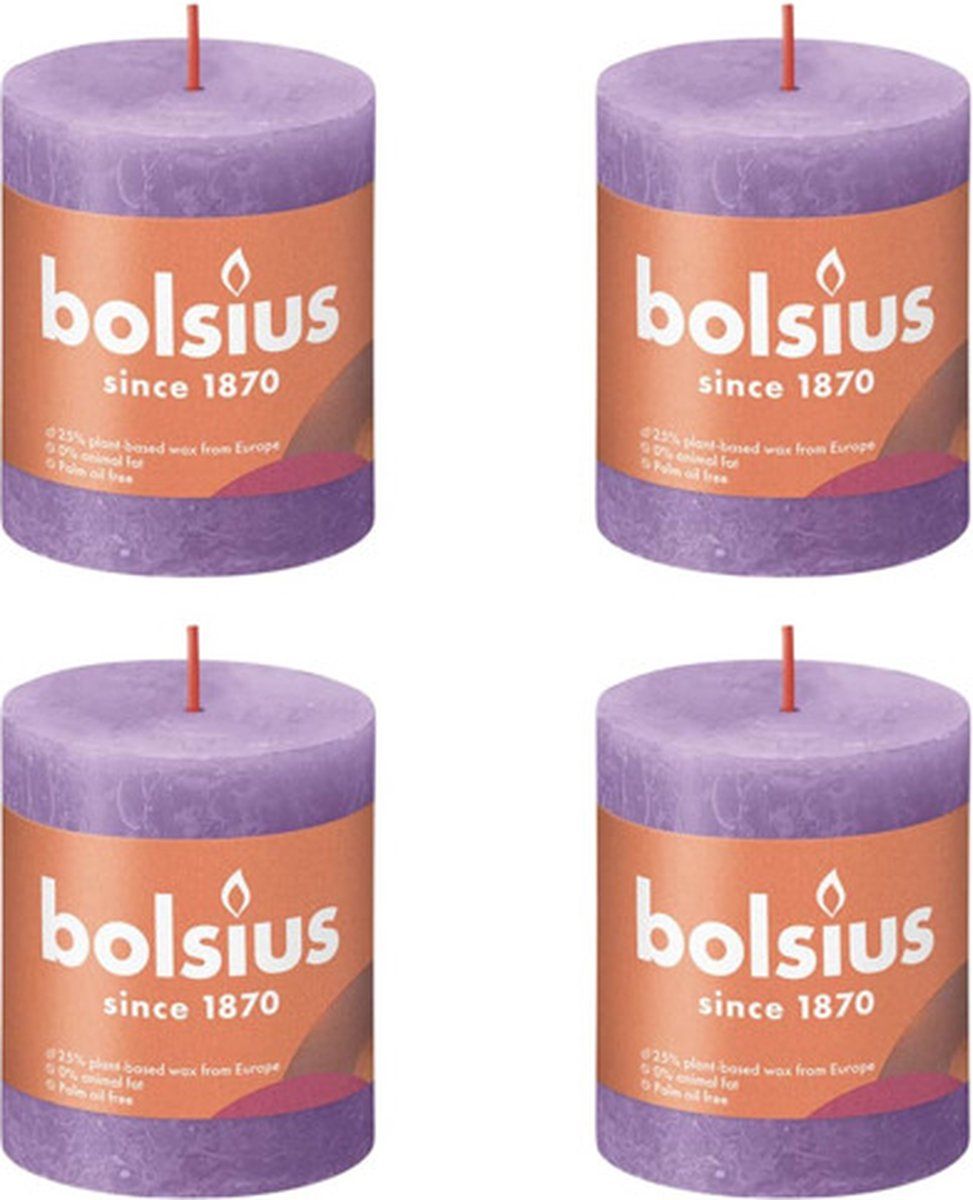 Bolsius Stompkaarsen Shine 4 st rustiek 80x68 mm levendig violet