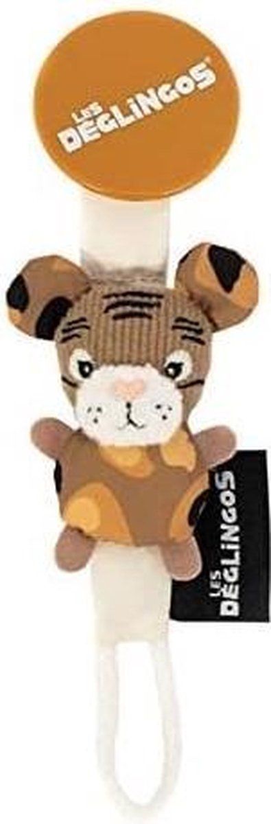 Les Deglingos fopspeenclip tijger junior 13 cm pluche bruin
