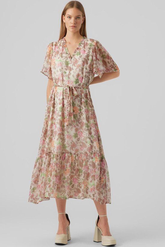VERO MODA VMSILO SS 7/8 DRESS WVN BTQ Dames Jurk - Birch - Maat S