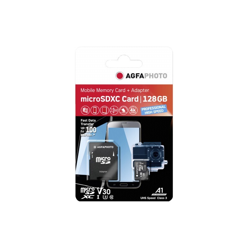 AgfaPhoto MicroSDXC UHS I 128GB Prof. High Speed U3 / V30 / A1