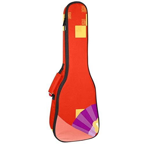 Mersov Concert Ukelele Rugzak, Heavy Duty Ukulele Case Bag met Opslag, Sopraan Concert Tenor Ukelele 10 MM Gewatteerde Tas Rood Japanse Mount Fuji Cat Plaid