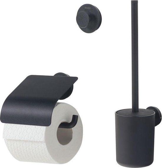 Tiger Urban Toiletaccessoireset - Zwart - Toiletborstel, Toiletrolhouder & Handdoekhaak