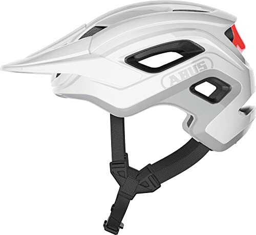 Abus MTB-helm Cliffhanger - fietshelm voor veeleisende trails - met grote ventilatieopeningen & TriVider riemsysteem - voor dames en heren - wit/rood glanzend, maat L