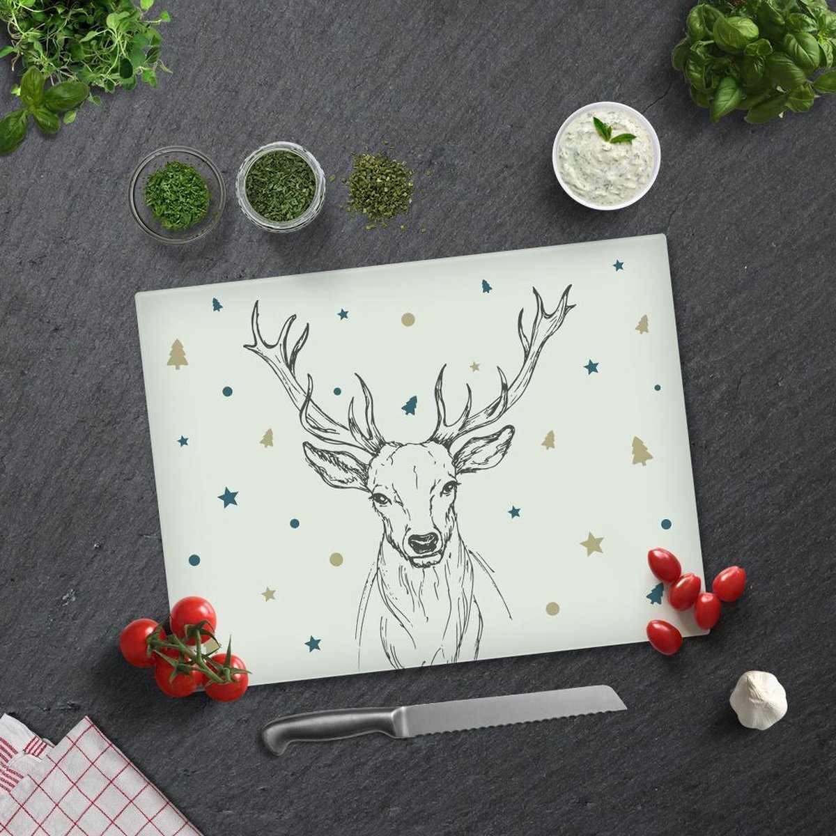 DECORITA Cervus Herten Gedrukt Tempered Glazen Snijplank 30cm × 40cm