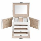 JOYFURNOS Boîte à bijoux à 4 niveaux, Organisateur de bijoux verrouillable avec poignée, 3 tiroirs, Mallette de voyage pour bijoux avec miroir, Rangement pour bijoux, Style moderne, Cadeau pour les proches, Blanc classique