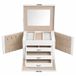 JOYFURNOS Boîte à bijoux à 4 niveaux, Organisateur de bijoux verrouillable avec poignée, 3 tiroirs, Mallette de voyage pour bijoux avec miroir, Rangement pour bijoux, Style moderne, Cadeau pour les proches, Blanc classique