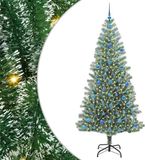 vidaXL Kunstkerstboom Sneeuw Gevlokt met LED Licht Groen en Wit 210 cm