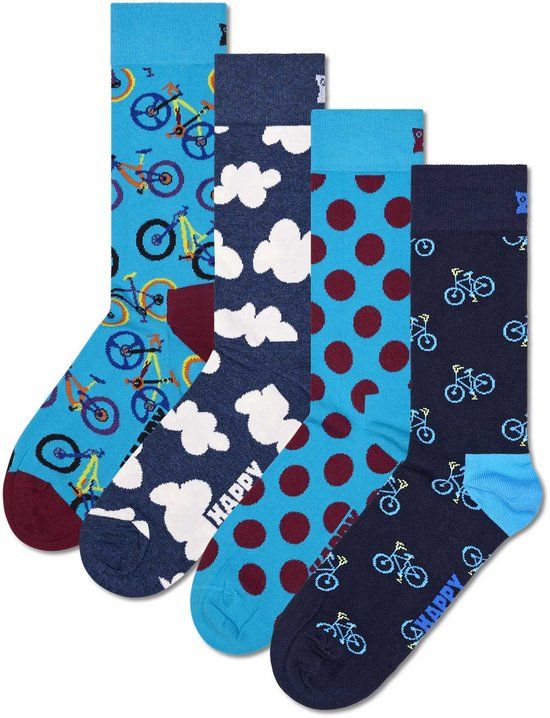 Happy Socks unisex giftbox 4P sokken bike blauw
