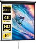 HOMCOM Projectiescherm 99 inch, projectiescherm voor thuisbioscoop, 1:1 4K HD, wand- of plafondmontage, 189 x 7 x 182 cm, zwart