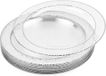 Matana – 20 Assiettes à dessert en plastique, 19cm – Avec bordure argentée – Réutilisable et solide – Pour mariages, anniversaires et fêtes