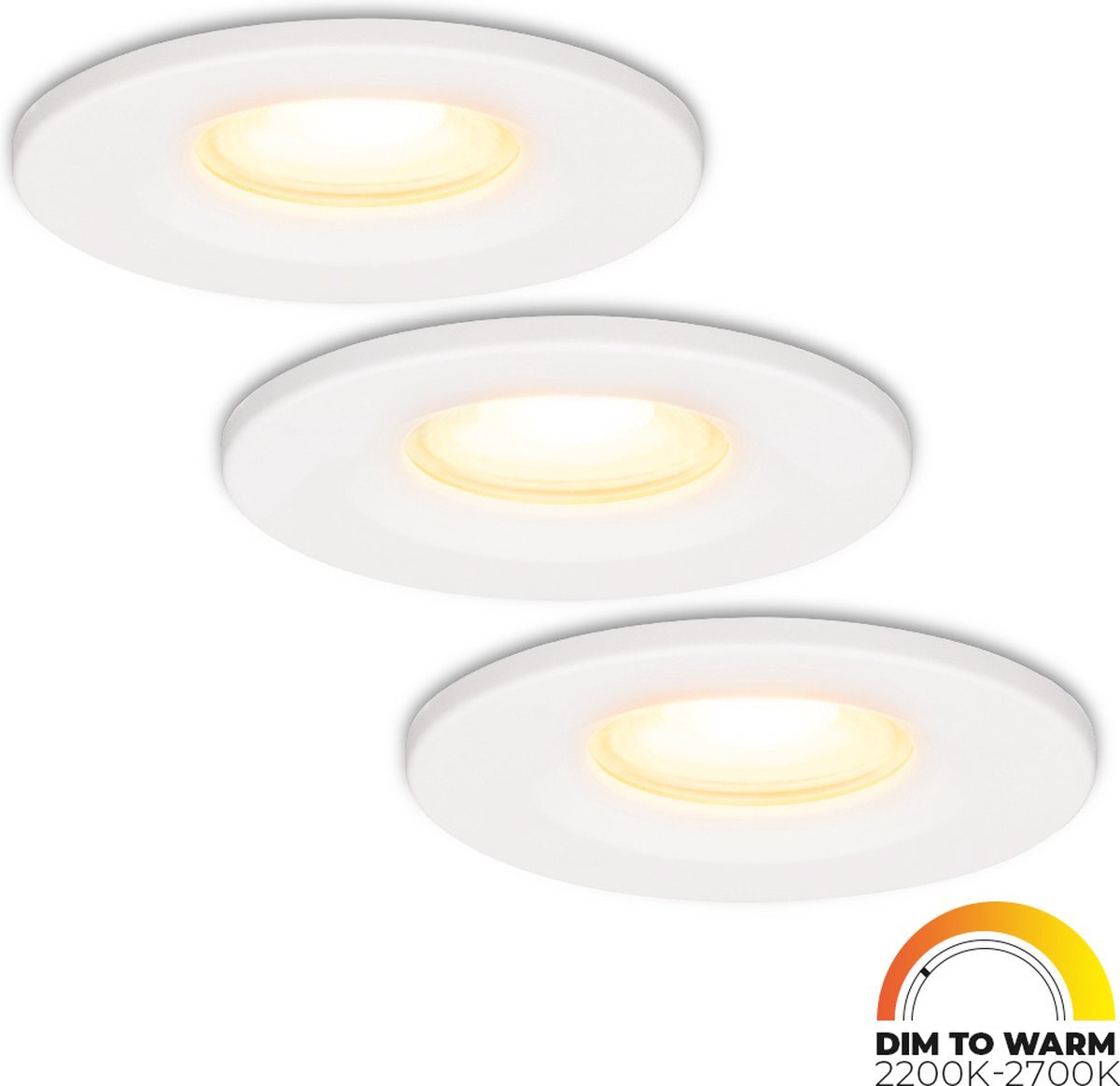 HOFTRONIC Set van 3 Venezia - LED Inbouwspots voor badkamer, binnen en buiten - 6 Watt 460 lumen - Zaagmaat: Ø60-75 mm - IP65 waterdicht - Dimbaar - Wit - Zeer warm wit tot warm wit (dim to warm) - Plafondspots inbouw