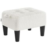 SONGMICS Voetenbank, Teddy Fleece Poef met Opbergruimte, 40 x 32 x 26 cm | Krukje met Houten Poten, Draagkracht 150 kg, voor Woonkamer en Slaapkamer, Crème Wit, MACEO Collectie LOM503WD01