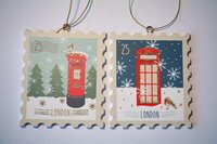 Gisela Graham London Kersthangers - 2 stuks - Hout - Blauw/Rood/Groen/Wit