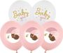 PartyDeco Baby girl ballonnen pastel lichtroze en wit - Maan en Beer - 6 stuks 30cm