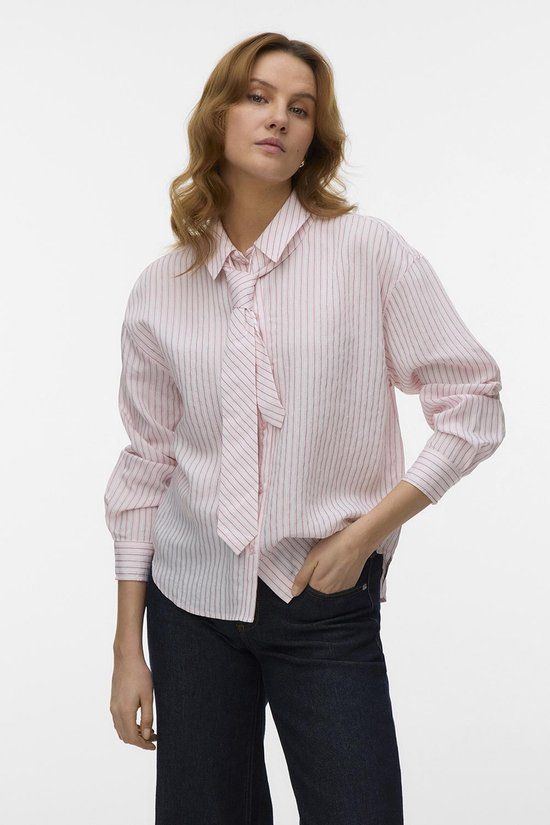 Vero Moda Blouse Vmjuliana Ls Tie Detail Shirt Exp 10354673 Star White/pink Lurex Dames Maat - M