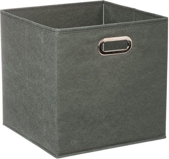 5Five Opbergmand / kastmand - grijs/groen - linnen - 29 liter - 31 x 31 x 31 cm