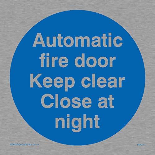 Viking Signs Viking Signs MA217-S85-MS "Automatische branddeur houden Clear Close At Night" Sign, Marine Grade roestvrij staal, 85 mm x 85 mm