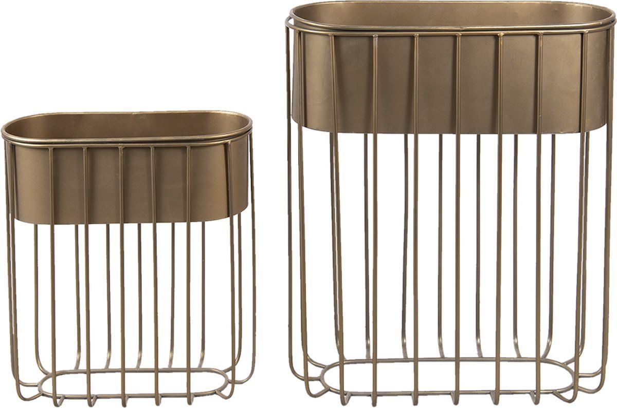Clayre & Eef Bloempotten Set van 2 Goudkleurig Metaal Plantenpot Plantenhouder Decoratie Pot