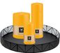 Wiedemann Bougies cylindriques - set de bougies coniques - sur plateau noir en métal - 3x pièces - jaune - 6 x 12 - 10x15 - 7x20 cm