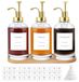 Omgoods - Lot de 3 distributeurs de sirop - 3 bouteilles en verre de 500 ml - Pompe dorée - Entonnoir en silicone - Étiquettes étanches - Accessoires de cuisine de qualité alimentaire
