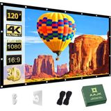 AAJK Projectiescherm 120 inch, wasbaar projectiescherm 16:9 opvouwbaar anti-vouw draagbaar projector filmscherm voor thuisbioscoop buiten indoor ondersteuning dubbelzijdige projectie