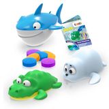 INKEE TOYS Badspeelgoed, 3 zeedieren met haai, krokodil en zeehond, badset voor kinderen met trekkoord, grappig waterspeelgoed voor kinderen