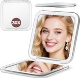 Wan GmbH Loupe Miroir de maquillage - Miroir de poche compact - Soins du visage - Grossissement 30x Double face - 8,5 x 8,5 cm - Blanc