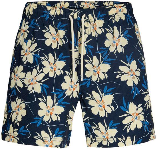 JACK & JONES PANTS STUDIO JPSTMAUI Flower Seersucker Zwemshort Mannen Blauw Gebloemd Regular Fit Katoen