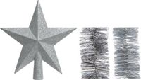 Decoris Kaemingk B.V. Kerstversiering kunststof glitter ster piek 19 cm en folieslingers pakket zilver